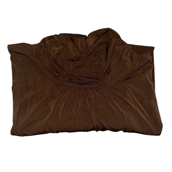 Susan Graver 3X Essentials Liquid Knit Ruched Neck Long Sleeve Top Brown NWT - Picture 1 of 5